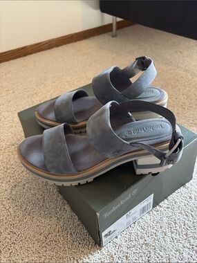 Timberland Gray Suede Platform Sandals with Ankle Strap
